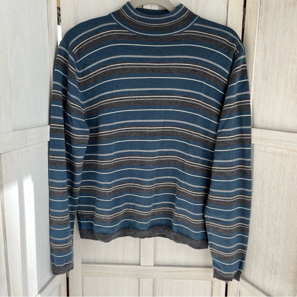 Pendleton vintage striped mock neck blue/gray 100% merino wool sweater womens lg